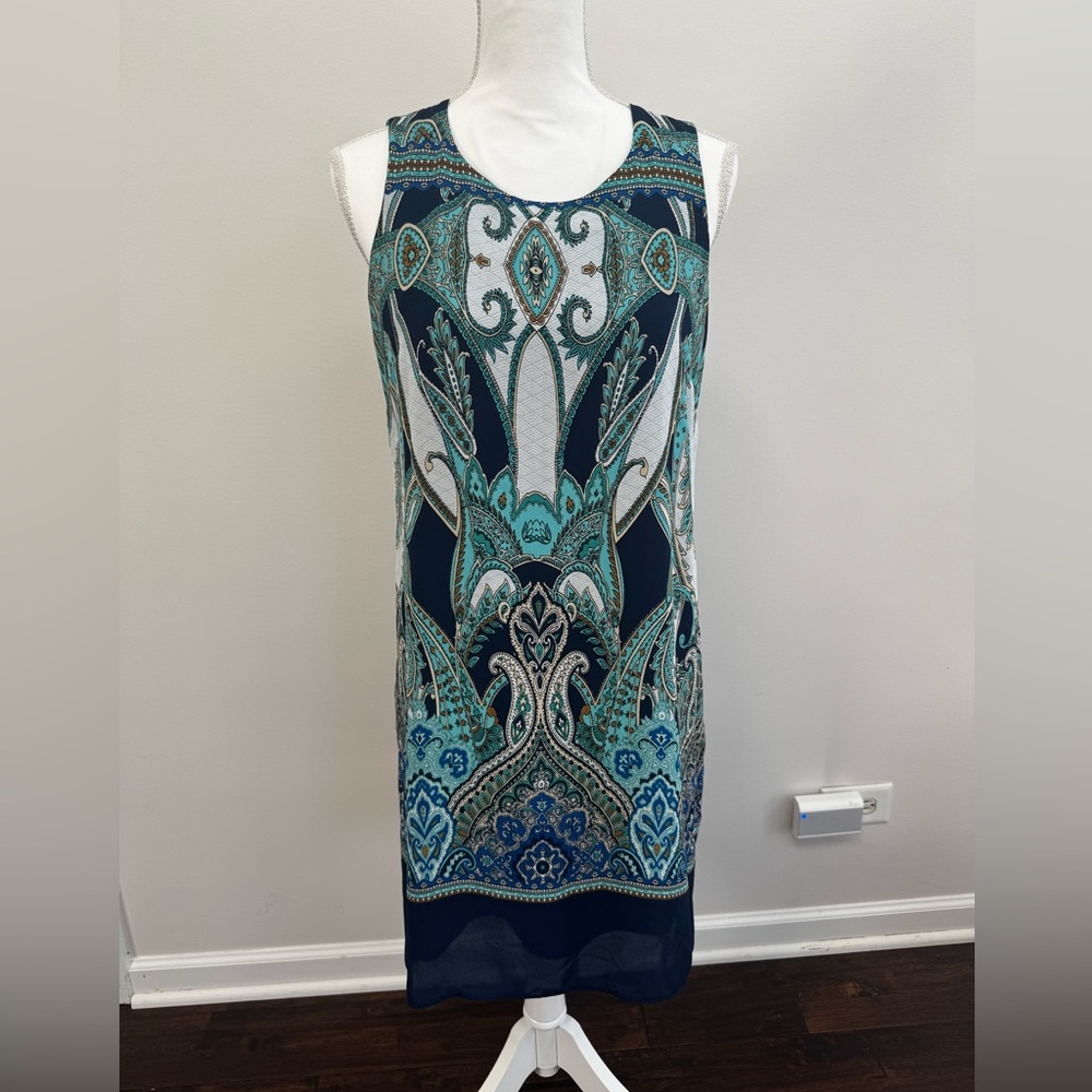 Rose & Olive Blue and Green Patterned Midi Dress